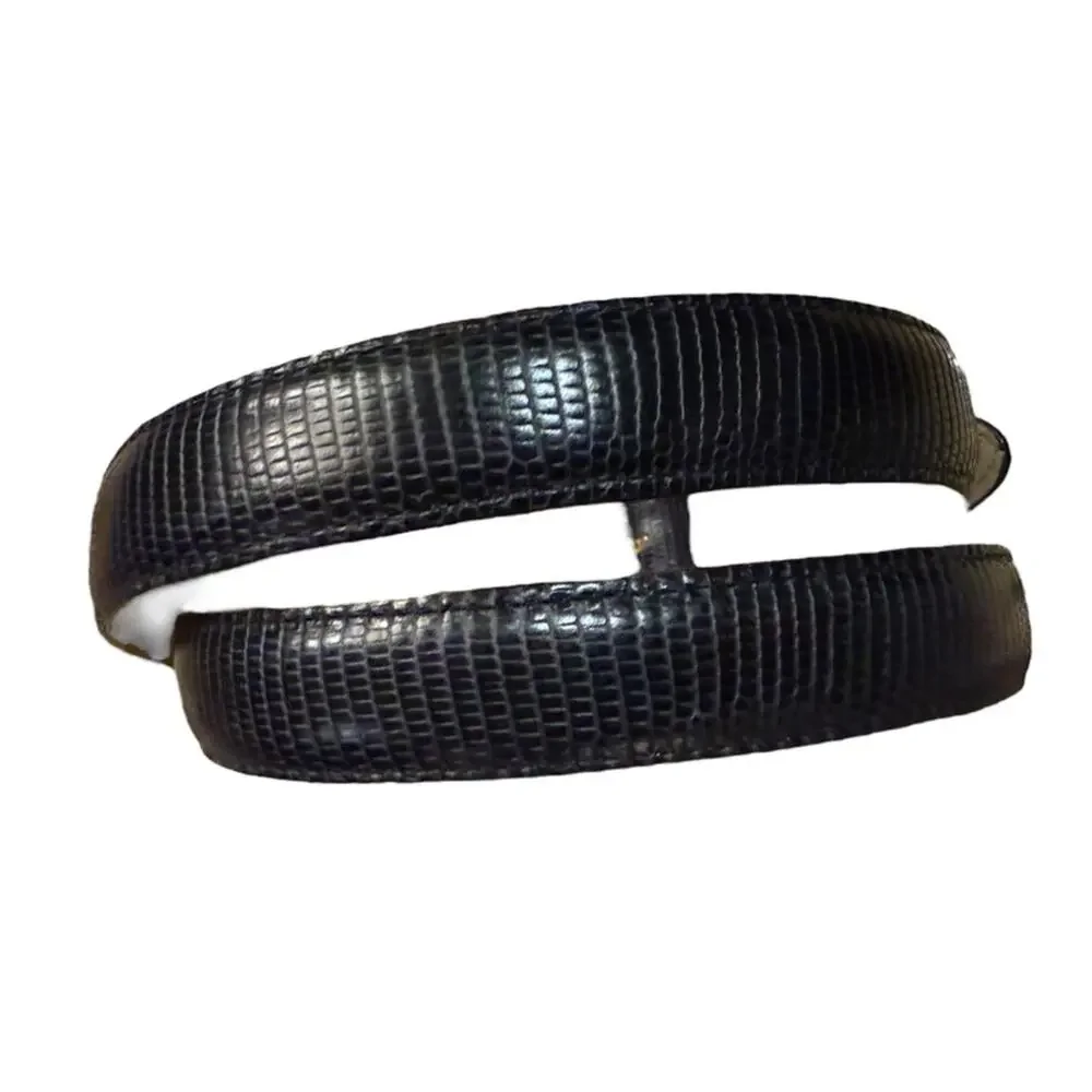 Vintage Brighton Classics Black Lizard Texture Belt Gold Buckle Womens 32